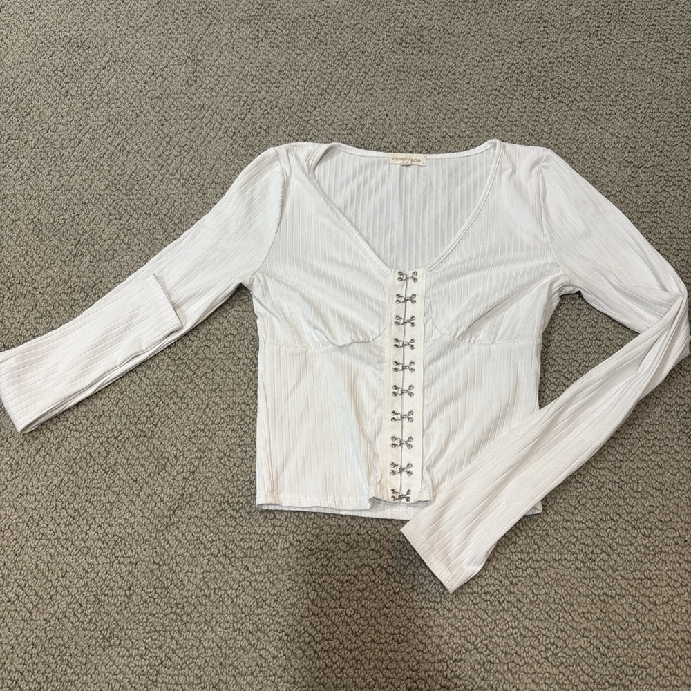 Moa Moa White Long Sleeve Blouse with Button Detail